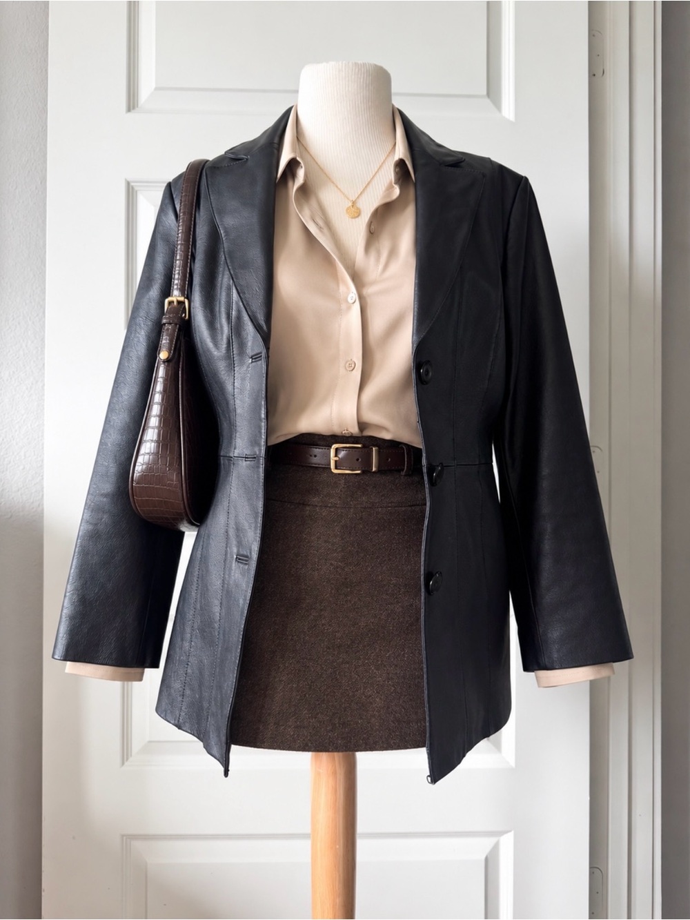 Vintage Y2K Worthington Genuine Leather Black Blazer Jacket
